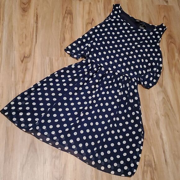 🔹️NWT Robert Louis Blue Polka Dot Print Sleeveless Dress XLarge - Picture 1 of 8